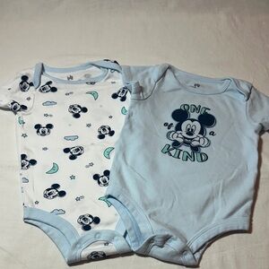 Disney - Mickey Mouse Baby Bodysuit Duo - Light Blue and White